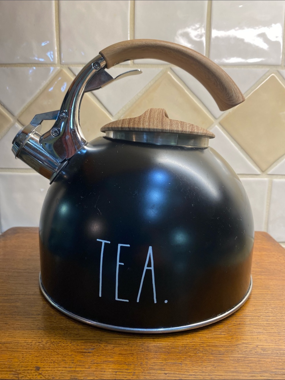 Rae Dunn Tea Water Stove Top Whistling Kettle Black